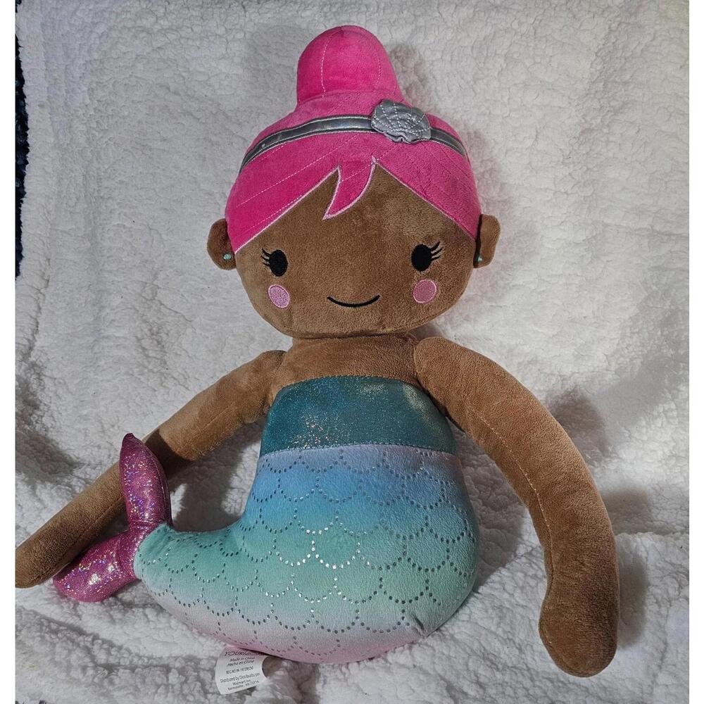 Your Zone Brown Mermaid Plush Toy Pink Hair Shimmer Tail 17" Cute Stuffed